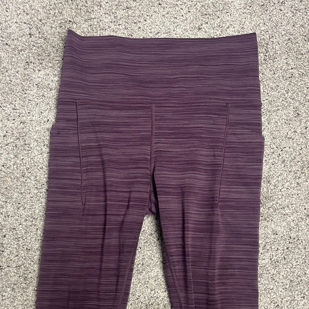 Athleta Women's Salutation II Capri Striped Purple Leggings